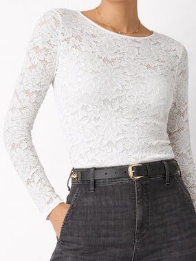 White House Black Market White Floral Lace Long-Sleeve Tee